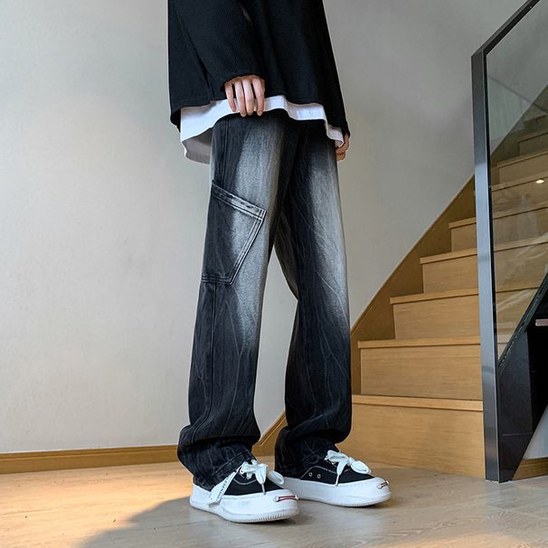 Nordmann American Retro Tie-Dye Black Jeans For Men, Autumn And Winter Straight-Leg Cargo Pants, Trendy Brand, Loose Casual Pants_mkmklike.com