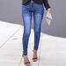 Women's Clothing Women's Mid Waist Contrast Stitching Denim Skinny Pants_mkmklike.com