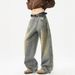 American-style Trendy Brand Washed Splatter-ink Curved Cut Jeans For Men, Autumn Cleanfit Straight Wide-leg Pants,_mkmklike.com