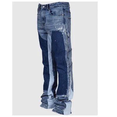 Men's Clothing Men's Denim Overalls In Stock European And American Fashion Ins Workwear Cross Border Elastic Patch Denim Laminated Flared_mkmklike.com