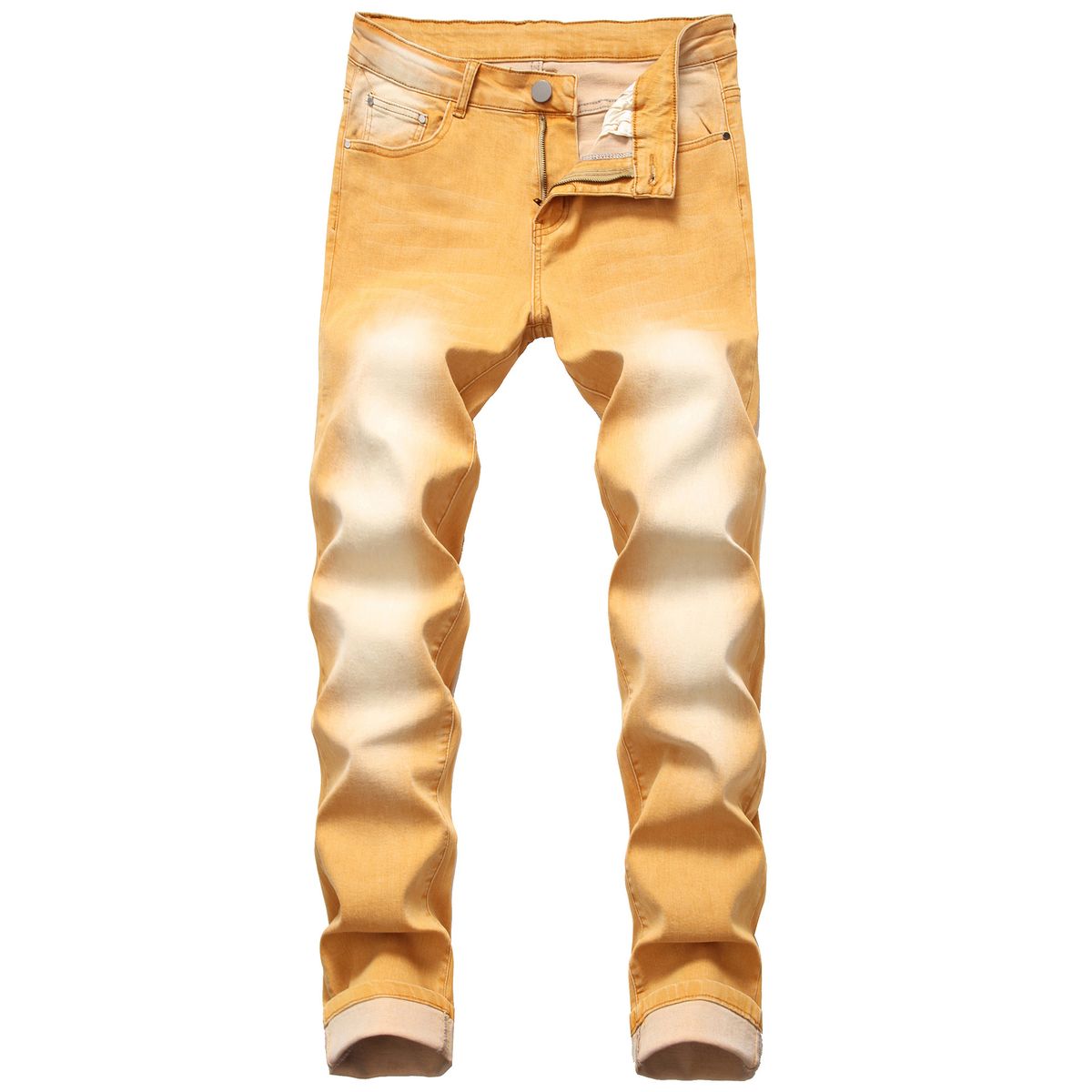 Men's Slim Fit Stretch Jeans Classic Yellow Denim Comfort Flex Straight Leg Casual Smart Wear_mkmklike.com