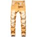 Men's Slim Fit Stretch Jeans Classic Yellow Denim Comfort Flex Straight Leg Casual Smart Wear_mkmklike.com