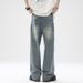 Men's Clothing Men's Ice Blue Jeans Retro Washed Distressed Straight Leg Slim Fit Casual Loose Pants_mkmklike.com