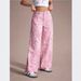 Women's Low Rise Washed Loose Fitting Straight Leg Pink Leopard Print Jeans for Cross Border E-commerce Wholesale Export_mkmklike.com