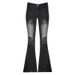 Streetwear Low Rise Flare Jeans For Woman Y2K Aesthetic Print Jean Pants Vintage Washed Denim Trouser Grunge Fairycore_mkmklike.com