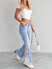 MH2026 Women's Low Rise Flared Jeans Lace Trimmed Light Blue Washed Hollowed out European American Style Denim_mkmklike.com