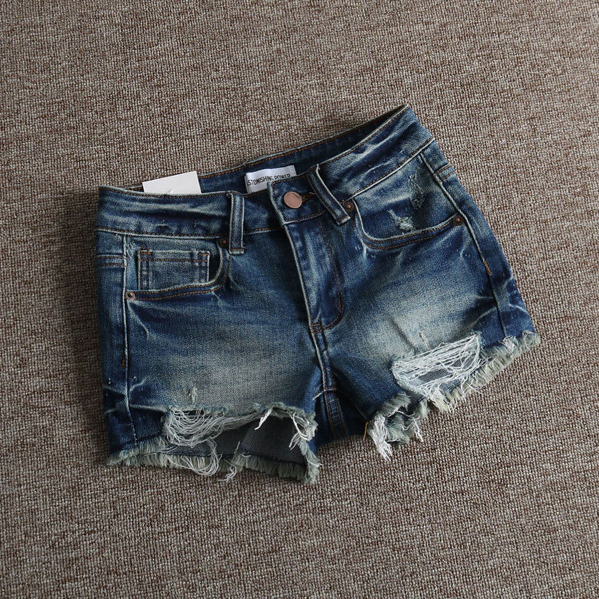Retro Washed Distressed Denim Shorts for Women High-Waisted Slim Fit Hip Lifting Hot Pants European American Style Summer Sexy_mkmklike.com