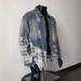 Men’s Distressed Patchwork Denim Jacket – Vintage Grunge Plaid Coat, Oversized Fit (M-XXXL, Blue)_mkmklike.com