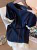 Deep Blue Lace Patchwork Denim Dress For Women's Summer New Design, Loose And Slimming Straight Tube Short Skirt_mkmklike.com