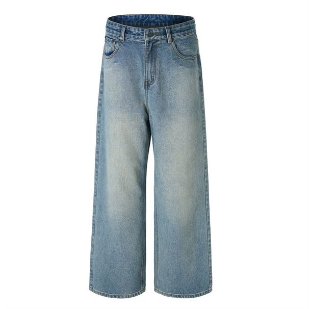 American High Street Washed Denim Men's Dad Trendy Loose Straight Versatile Wide-Leg Pants_mkmklike.com