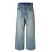 American High Street Washed Denim Men's Dad Trendy Loose Straight Versatile Wide-Leg Pants_mkmklike.com