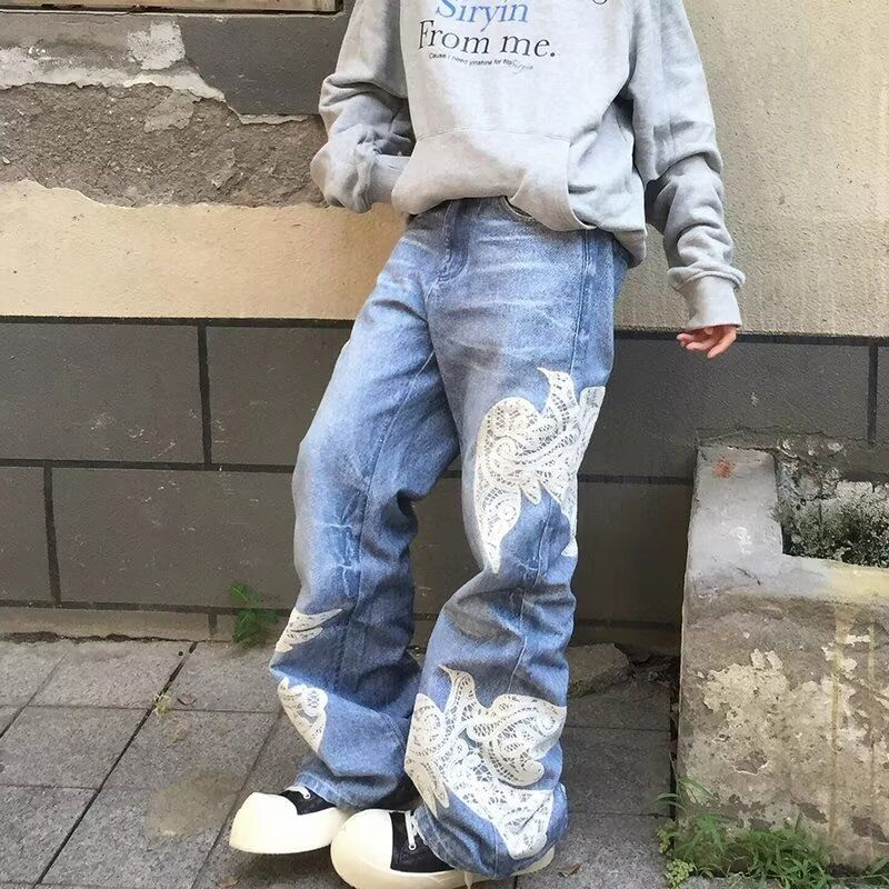 Men's Clothing Japanese Street Style, Niche Patchwork Straight Leg Jeans For Men, New Artistic And Stylish, Trendy And Simple._mkmklike.com