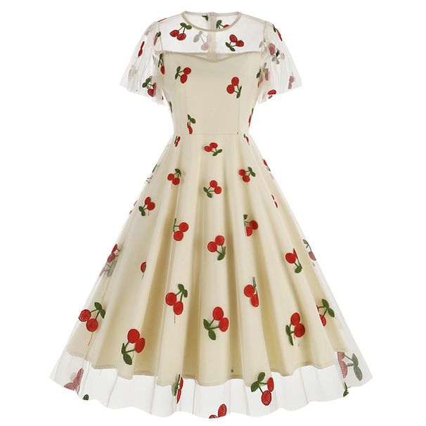 Women's Clothing mesh love Valentine's Day waist dress ladies retro dress _mkmklike.com