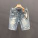 Men's Lightweight Ripped Denim Shorts Casual Straight Leg Mid-Length Capri Pants For Summer_mkmklike.com