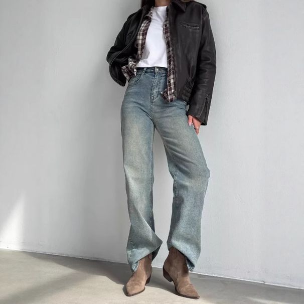 Women's Clothing Popular Pants High Waisted Vintage Blue Jeans - Relaxed Fit Cotton Denim Pants For Casual & Office Wear Fit Cotton Denim Pants_mkmklike.com