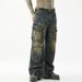 Workwear Style Multi-Pocket Wide-Leg Jeans For Men American High Street Loose Straight Functional Design Long Pants_mkmklike.com