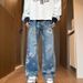 Men's Clothing Vibe Printed Jeans Spring And Autumn Trendy Hip Hop Pants Handsome Loose Wide Leg Mopping Pants_mkmklike.com