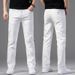 White Jeans Men's Trendy Straight Leg Loose Casual Long Pants Summer New Thin Elastic Business Outfit_mkmklike.com