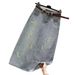 Embroidered Denim Midi Skirt With Rhinestones, High Waist A-Line Slimming Pencil Skirt With Side Slit, Elegant Casual Floral Design For Women_mkmklike.com