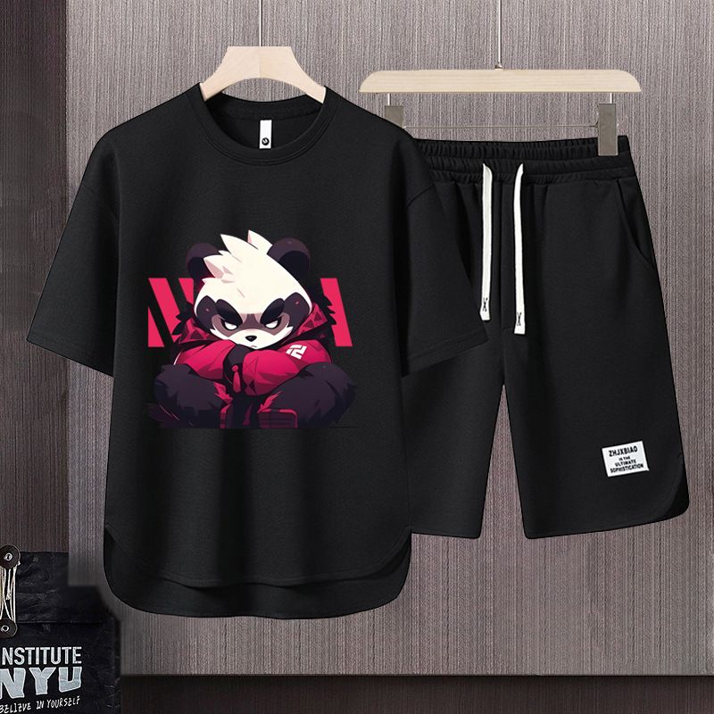 Men's Clothing 2024 Waffle Casual Summer Suit Men's Loose Teen Short sleeved T shirt Shorts Handsome Two piece Suit_mkmklike.com