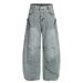 Distressed Washed Punk Workwear Denim Scimitar Pants Men's Loose Personality Multi-Pocket Design Oversized Wide-Leg_mkmklike.com