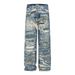 Wasteland Style Full Print Vintage Washed Denim Trendy High Street Design Sense Niche Loose Straight-Leg Pants For Men_mkmklike.com