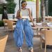 Women's Clothing Street Casual Pleated Lace Up Elastic Waist Harem Pants_mkmklike.com