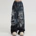 Men's Tie Dye Ripped Jeans Straight Leg Loose Fit Wide Leg American High Street Style Trendy Cool And Rebellious Distressed Long Pants_mkmklike.com