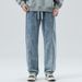 Autumn And Winter New Elastic Waist American High Street Straight Jeans Men's Loose Retro Versatile Wide-footed Jeans_mkmklike.com