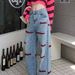2023 Spring And Autumn New American Style High Street Embroidered Jeans For Women, Loose Wide-Leg Straight High-Waisted_mkmklike.com