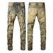 American High Street Trendy Brand Men's Ripped Jeans Men's Retro Elastic Men's Small Feet Graffiti Slim Pants 6557_mkmklike.com