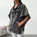 K Plus-size Women's Fashion Denim Drop-shoulder Sleeve Jacket;_mkmklike.com