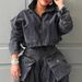 Women's Oversized Utility Denim Jacket – Cropped & Relaxed Fit (Streetwear, High-Waisted, Stretch Cotton Blend, Spring/Summer )_mkmklike.com