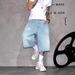 Men's Vintage Washed Denim Shorts - Relaxed Fit Straight Leg Summer Casual Shorts With Star Print_mkmklike.com