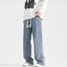 Men's Clothing Straight Leg Jeans, Spring Versatile Loose American High Street Casual Hello Letter Long Pants_mkmklike.com