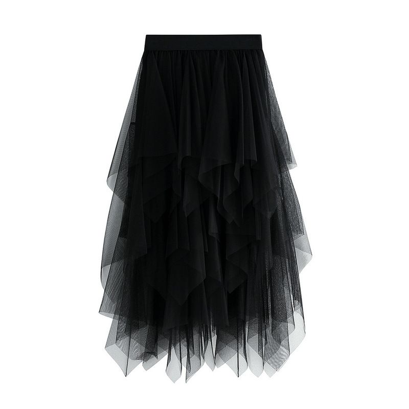 Irregular mesh skirt women's medium length 2024 spring new gauze skirt high waist versatile slim skirt 8063_mkmklike.com