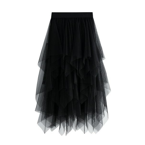 Irregular mesh skirt women's medium length 2024 spring new gauze skirt high waist versatile slim skirt 8063_mkmklike.com