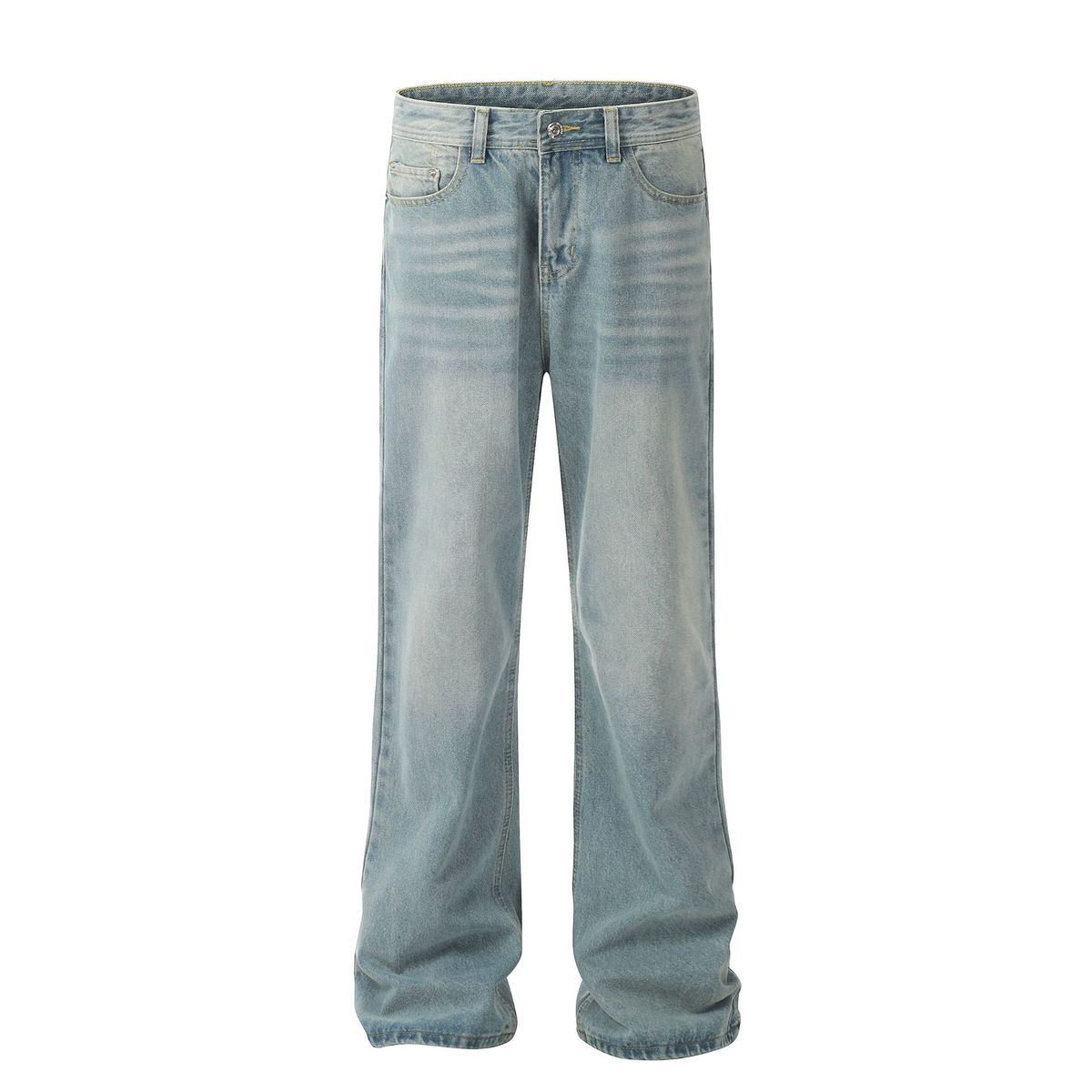 Men's Clothing Street Straight Washed Light Blue Trendy Retro Loose Versatile Denim Casual Pants_mkmklike.com