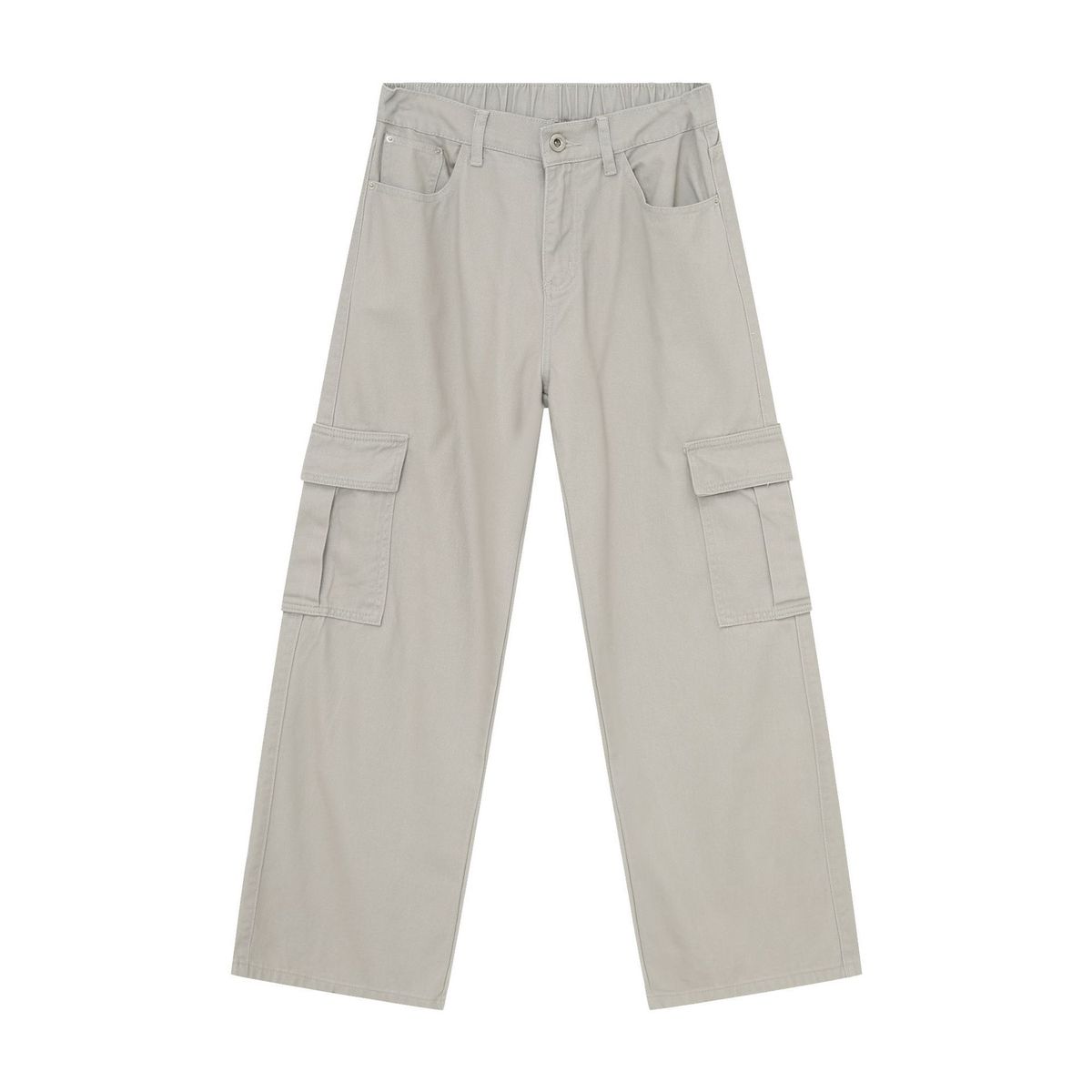 EF JEANS | 2024 New Vintage Simple Large Pocket Color Semi-elastic Waist Overalls Light Grey Jeans_mkmklike.com