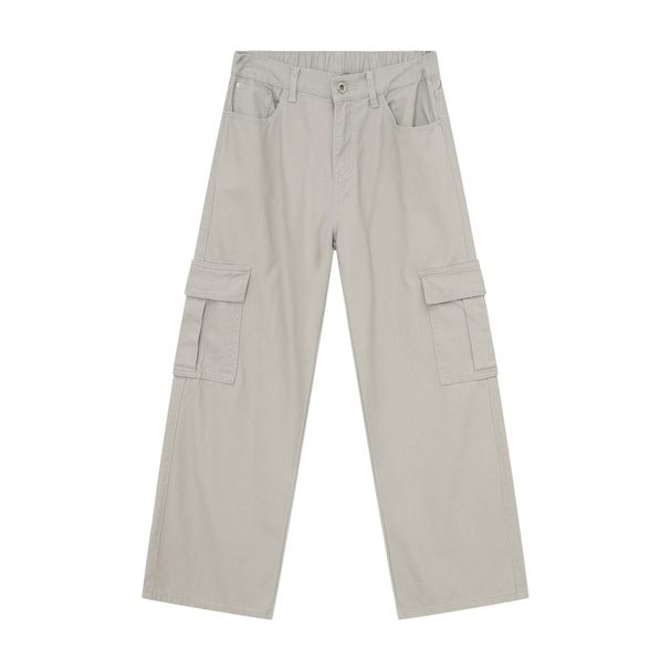 EF JEANS | 2024 New Vintage Simple Large Pocket Color Semi-elastic Waist Overalls Light Grey Jeans_mkmklike.com