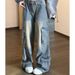Trendy High Street Cargo Pants Women Multi-pocket 2025 Autumn Washed Y2k Baggy Jeans Women High Waist Wide-leg Denim Trousers_mkmklike.com