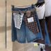 Vintage Lace Plaid Stitching Denim Shorts Women's Summer High Waist Five-point Wide Legs_mkmklike.com