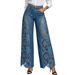 Women's Washed Denim Lace Patchwork Long Jeans Style Relaxed Everyday Wear Versatile Comfortable Feshion Trend_mkmklike.com