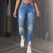 Stretch Ripped Skinny Jeans For Women - High Waist Slim Fit Denim Pants With Comfortable Elasticity, Fashionable Distressed Design_mkmklike.com