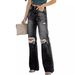 Women's Clothing High Waist Temperament Washed Ripped Casual Denim Trousers_mkmklike.com