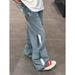 Men's Style Ripped Denim Jeans High Street Summer Vibe Straight Leg Wide Leg Trendy Design High End Feel_mkmklike.com