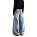 "Graffiti-Script Distressed Jeans – Vintage Hip-Hop Wide-Leg Denim With Hand-Painted Lettering (S-3XL)"_mkmklike.com