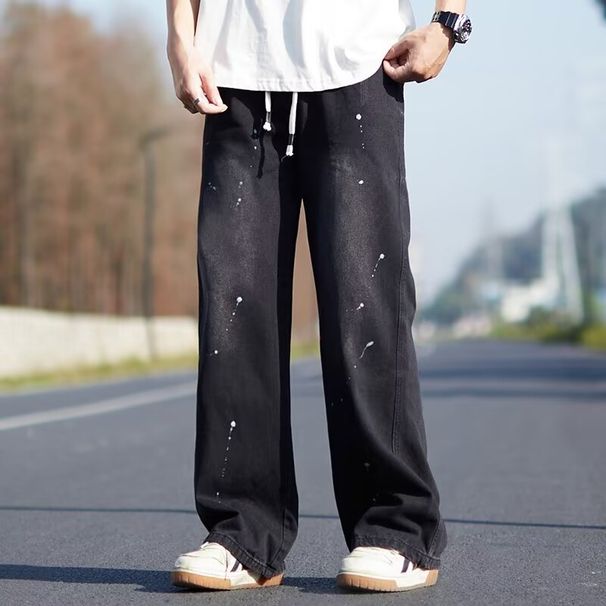 Men’s Stacked Washed Denim Pants – Oversized Straight Leg With Splatter Paint Effect (S-XXXL) – 90s Streetwear & Grunge Aesthetic_mkmklike.com