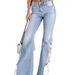 MH2026 Women's Low Rise Flared Jeans Lace Trimmed Light Blue Washed Hollowed out European American Style Denim_mkmklike.com