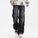 Four Seasons Washing Water Mopping Jeans Solid Color Retro Simple Hong Kong Style Loose Straight Pants_mkmklike.com
